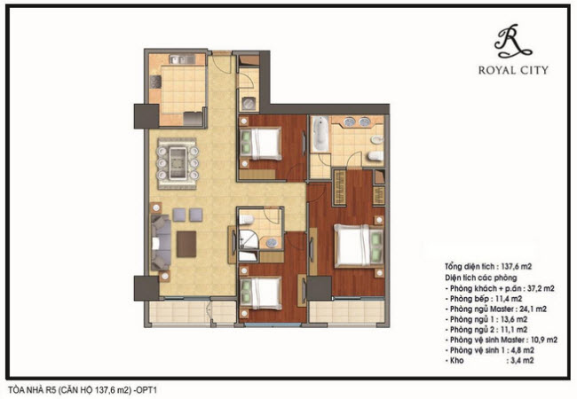 Mặt bằng căn hộ 137.6m2