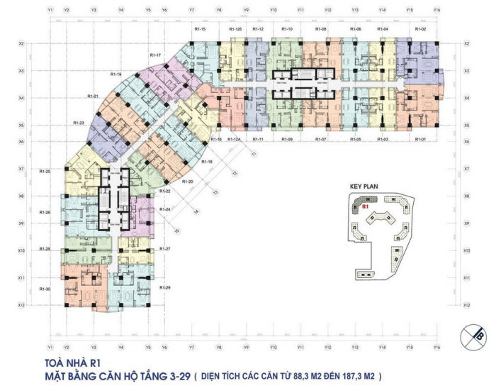 Floor layout of Apartments from 3-29 floor