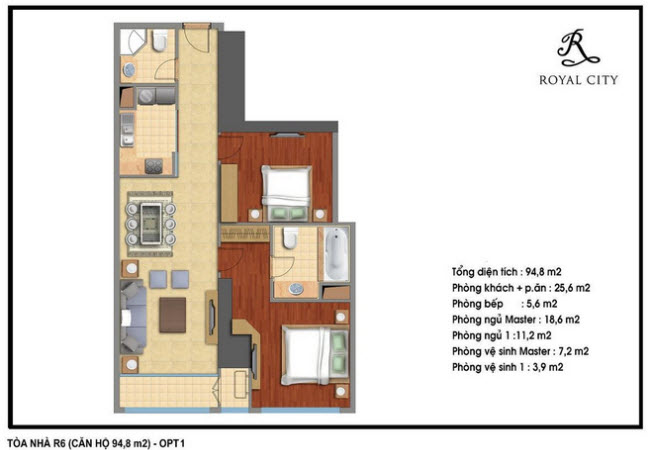 Floor layout of 94.8m2 Apartments