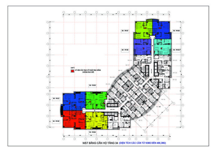 Floor layout of Apartments in 34 floor