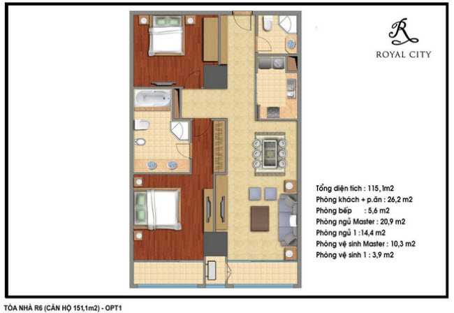 Floor layout of 151.1m2 Apartments