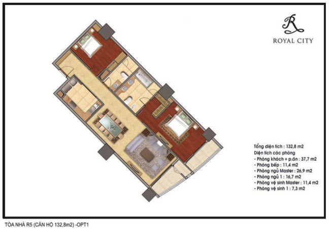 Mặt bằng căn hộ 132.8m2