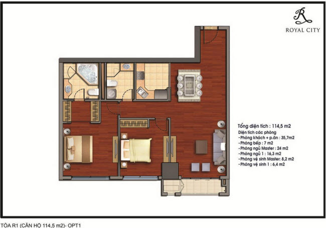 Mặt bằng căn hộ 114.5m2