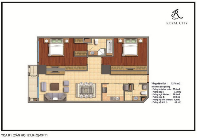 Mặt bằng căn hộ 124.8m2