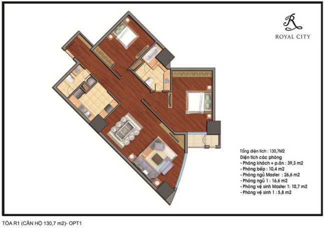 Mặt bằng căn hộ 130.7m2